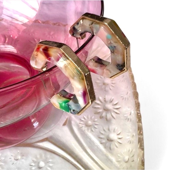 Hexagon Lucite Hoop Earrings - Picture 4 of 5